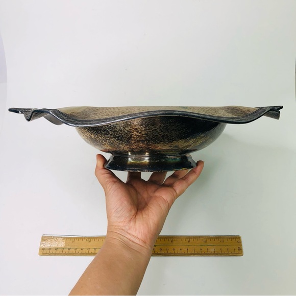 Vintage Art Deco Roman Greek Silver Plated Large Bowl Scallop Trim Disply Decor - Picture 5 of 5